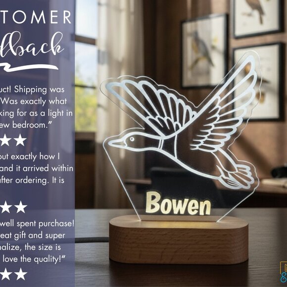 Bird Wings Custom Name Light • Personalized LED Cloud Decor • Baby Gift - Picture 7 of 8